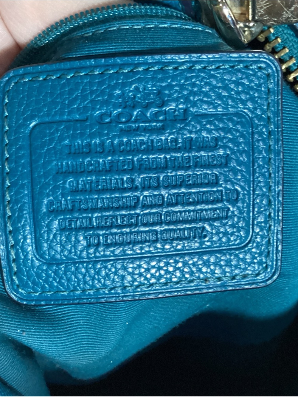 COACH Teal Pebbled Leather Harley East West Hobo Bag with Charm & Long Strap EUC - Picture 12 of 15